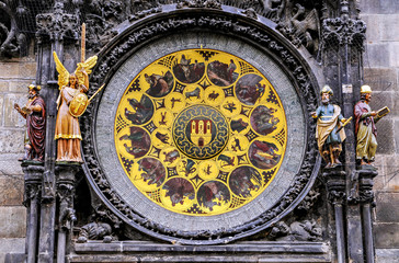 Astronomical clock in Prague, Czech Republic in the Old Town Square