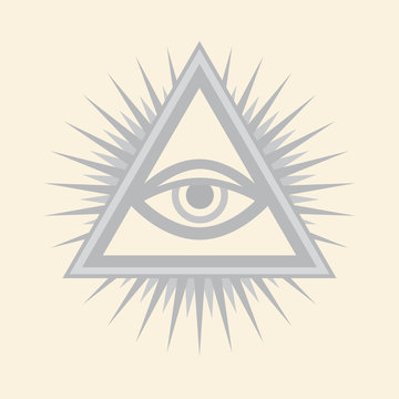 All-Seeing Eye of God (The Eye of Providence | Eye of Omniscience | Luminous Delta | Oculus Dei). Ancient mystical sacral symbol of Illuminati and Freemasonry. — Silver Selenium version.