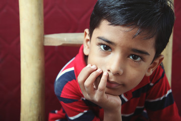 Portrait of Indian Little boy Posing to Camera with Cute Expression