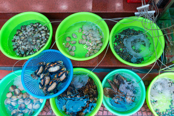 Raw sea food at Asian street Seafood market in Vietnam