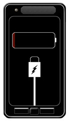 A cell phone with a dying battery is the subject of this illustration about mobile phone charging.