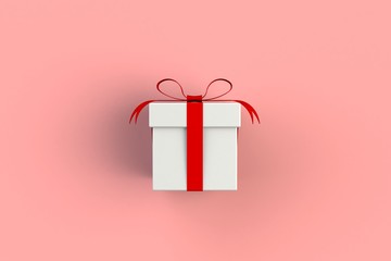 Christmas and New Year's Day ,red white gift box isolated on red background, 3D rendering