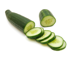Sliced Cucumber Isolated on White Background
