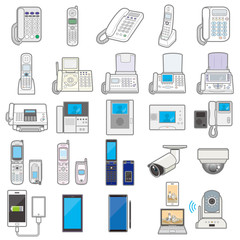 様々な電化製品のイラスト / 通信機器