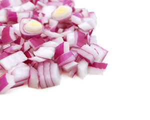 Sliced red onion on white background