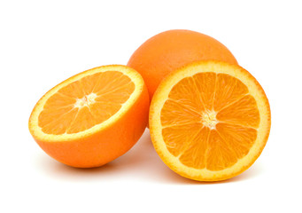 fresh orange fruits cut isolated on white background