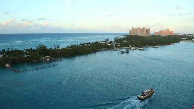 The beautiful coastline of the Bahamas and the ship,Bahamas,august 2016.