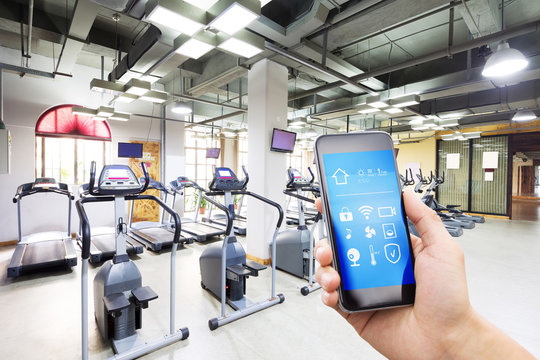 smart phone with smart home with modern gym