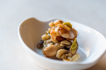 Honey Flavored Nuts, Almonds and Peanut Brittle Dessert.