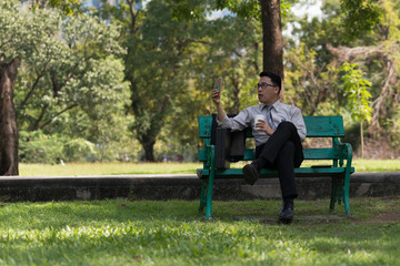 Fototapeta premium Young business man is taking 