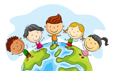 Happy kid cartoon standing around the world - 184766597