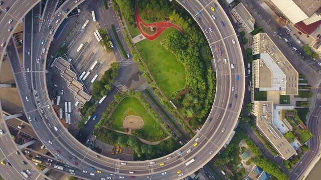 sunny day shanghai city famous traffic round road junction aerial top view 4k china
