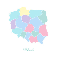 Obraz premium Poland region map: colorful with white outline. Detailed map of Poland regions. Vector illustration.