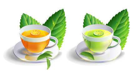 glass cup leaves green tea  isolated on white background.