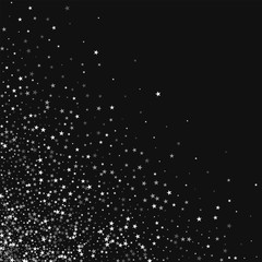 Amazing falling stars. Scattered bottom left corner with amazing falling stars on black background. Radiant Vector illustration.