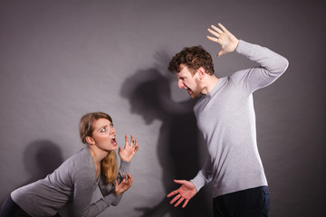 People in fight. Young couple arguing.