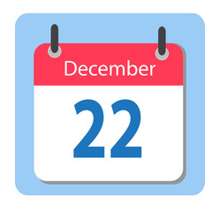 calendar icon flat December 22. 22 december date icon. 22 dec sign.