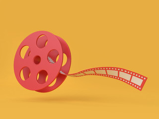 red film roll cinema movie technology concept 3d rendering cartoon style