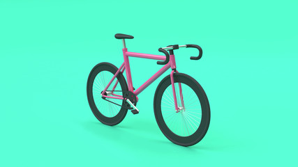 pink road bike-bicycle green background cartoon style 3d rendering