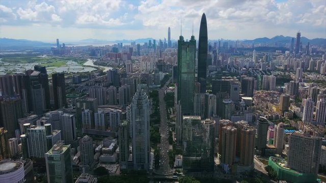sunny day shenzhen cityscape downtown traffic road aerial panorama 4k china
