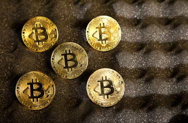 Bitcoin. several coins of bitcoin