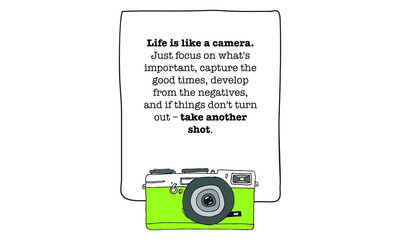 Life is like a camera. Just focus on what's important, capture the good times, develop from the negatives, and if things don't turn out take another shot (Vector Illustration Poster Design)
