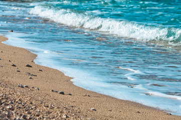 Sea view pebble beach and turquoise water tranquil scene