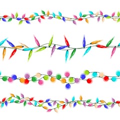 Christmas Lights Garlands Vector. Christmas Decorations Light Effects. Glowing Christmas Lights. Isolated On White Background Illustration