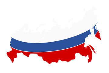 Map of Russia painted in the colors of flag isolated on white. Vector illustration.