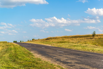 asphalt road in the autumn steppe