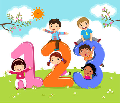 Cartoon kids with 123 numbers