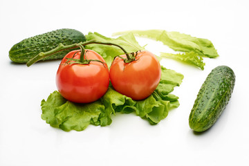 greens, cucumber, tomato