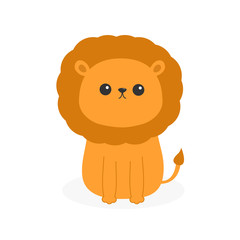 Lion icon. Cute cartoon funny character. Baby animal collection. Childish print for nursery, kids apparel, poster, postcard. Jungle cat. Flat design. White background. Isolated.