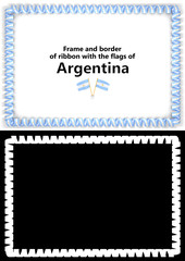 Frame and border of ribbon with the Argentina flag for diplomas, congratulations, certificates. Alpha channel. 3d illustration