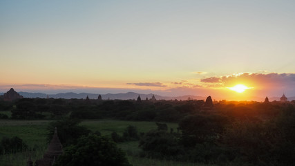 Scenic sunrise above bagan in Myanmar Bagan is an ancient city with thousands of historic buddhist
