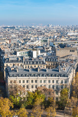 Paris, beautiful Haussmann facades and roofs in a attractive area of the capital, view from the triumph arch 
