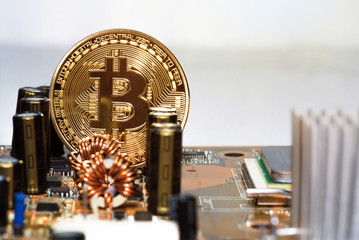 close up of Bitcoin money mining