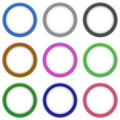 Set of colorful round banners. Abstract shapes for design. Banners with sample text.