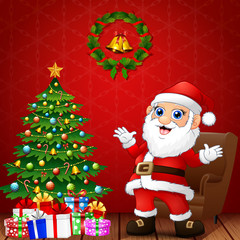 Happy santa in the living room with christmas and new year decoration