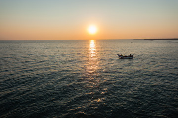 Fishing Netting Boat Oars Beach Ocean Dawn