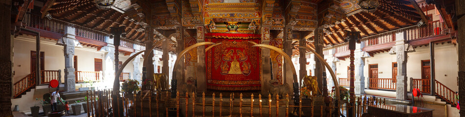 Kandy, Sri Lanka - 5 February 2017: Panoramic Interior of Temple of the Tooth Buddha in Kandy Sri Lanka