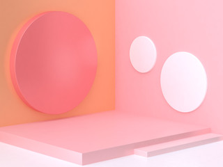 circle geometric shape corner wall floor abstract background 3d rendering orange pink