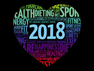 2018 heart sport word cloud collage, health concept background