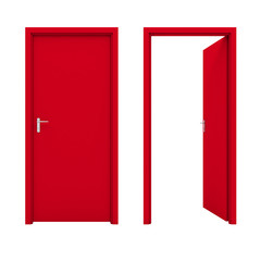 Open red door isolated on a white background