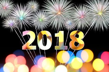 The fireworks celebration happy new year 2018 on black background