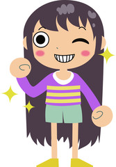 Purple shirt long hair girl proud