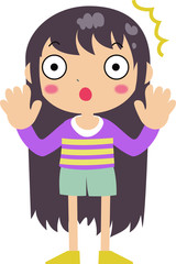 Purple shirt long hair girl surprised