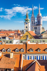 Fototapeta premium Zagreb With Cathedral And Church Tower - Croatia