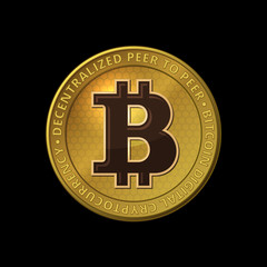 Bitcoin Coin on Black Background. Vector