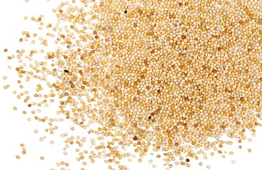 Millet pile isolated on white background, top view